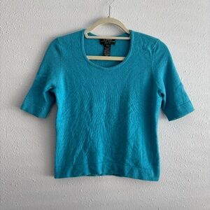 Ralph Lauren Petite S Short Sleeve Blue100% Cashmere Cropped Sweater